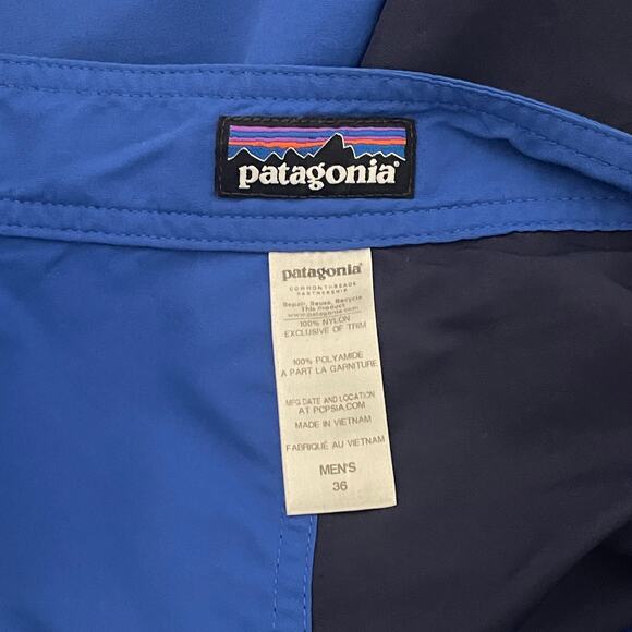 Patagonia Swim Trunks Mens 36 Blue Gray 100% Nylon Zipper Pocket Wavefarer UPF - Picture 9 of 12